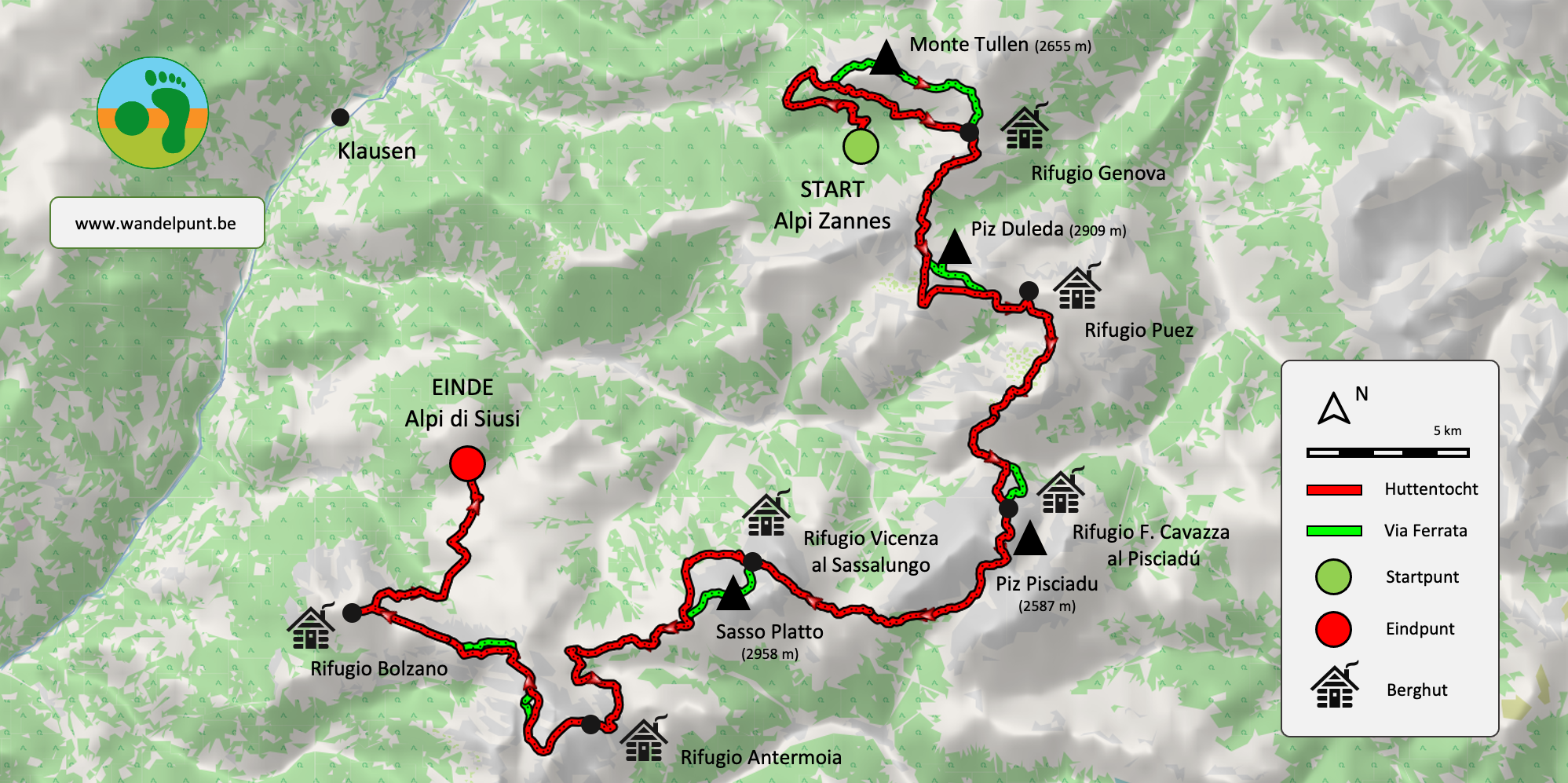 Alpen huttentocht Dolomieten